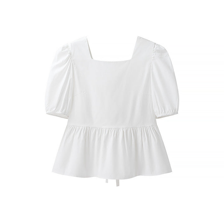 Damen bezaubernde Bluse mit Knoten-Detail und Puffärmeln Drune