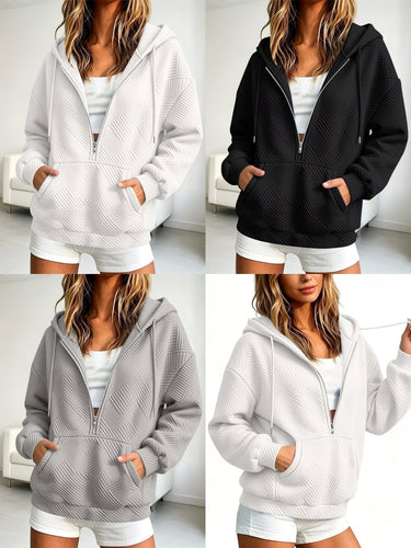 Damen Gequilteter Half-Zip Kapuzenpullover mit geometrischer Steppstruktur Drune