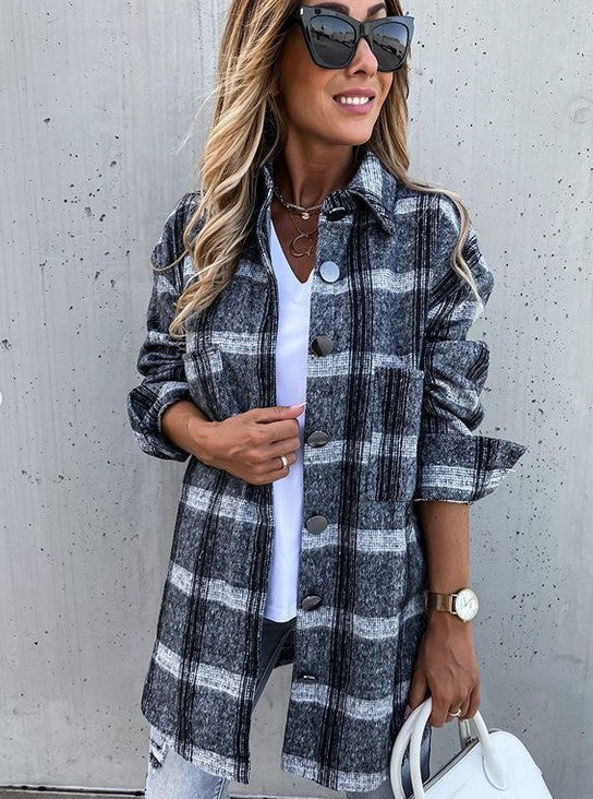 Drune | Übergroß Passform Wolloptik Kariert mittel Lang Lässiger Stil