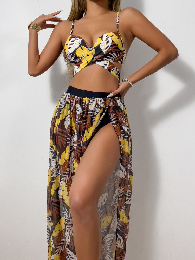 Damen Bikini-Set mit extravagantem Cut-Out und floralem Rock Drune