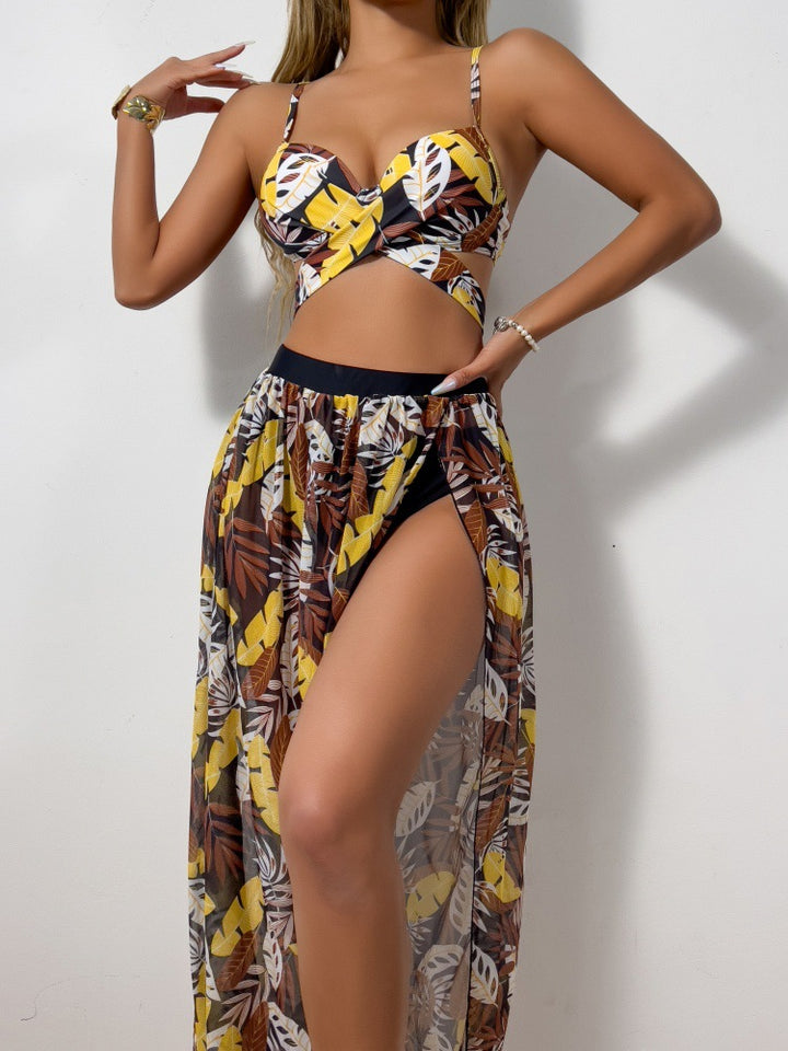Damen Bikini-Set mit extravagantem Cut-Out und floralem Rock Drune