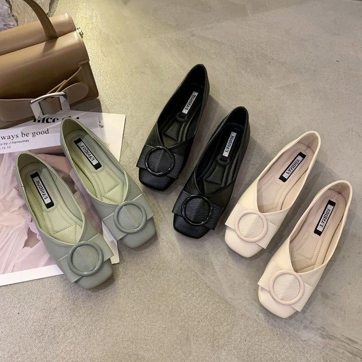 Damen Elegante Slipper-Ballerinas mit quadratischer Zehenpartie und dekorativer Rundschließe Drune