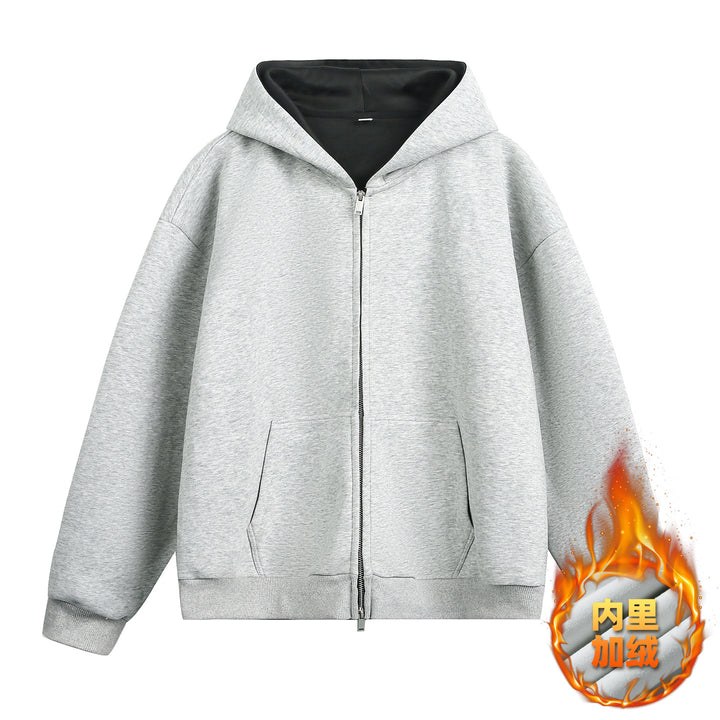Unisex Oversize-Zipjacke im Boxy‑Schnitt mit zweilagiger Kapuze und Kängurutasche Drune