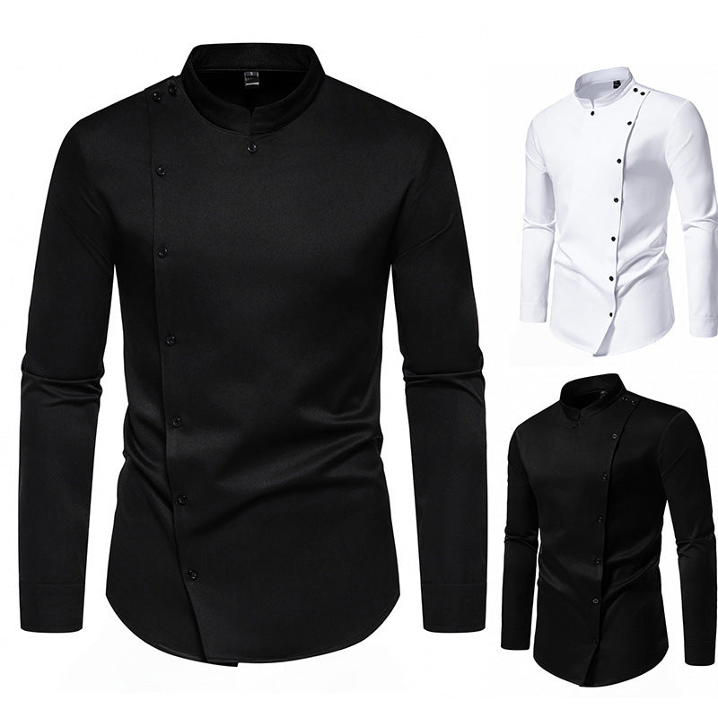 Herren modisches Hemd mit asymmetrischem Knopfdesign und elegantem Stehkragen Drune