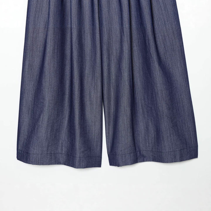 Damen Hochtaillierte weite Culotte aus leichter Denim-Qualität mit Bundfalten Drune