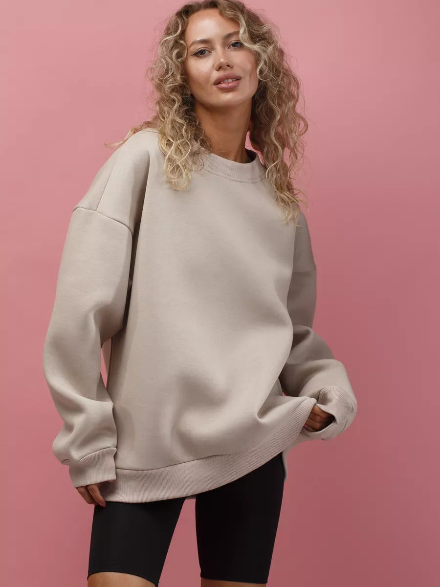 Damen oversized Sweatshirt mit Rundhalsausschnitt, French-Terry Innenfutter und überschnittener Schulter Drune