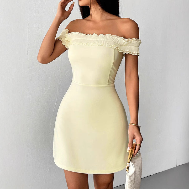 Damen Off-Shoulder Kleid mit Rüschenbesatz Drune