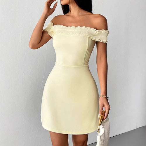 Damen Off-Shoulder Kleid mit Rüschenbesatz Drune