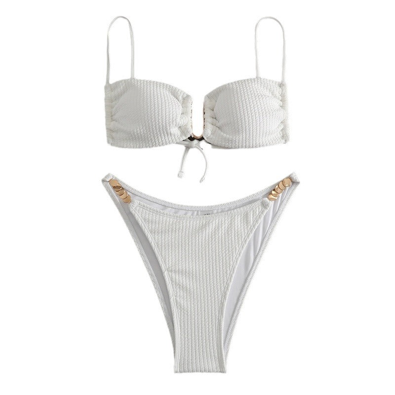 Damen Triangel-Bikini mit raffiniertem Rippendesign und verstellbaren Trägern Drune