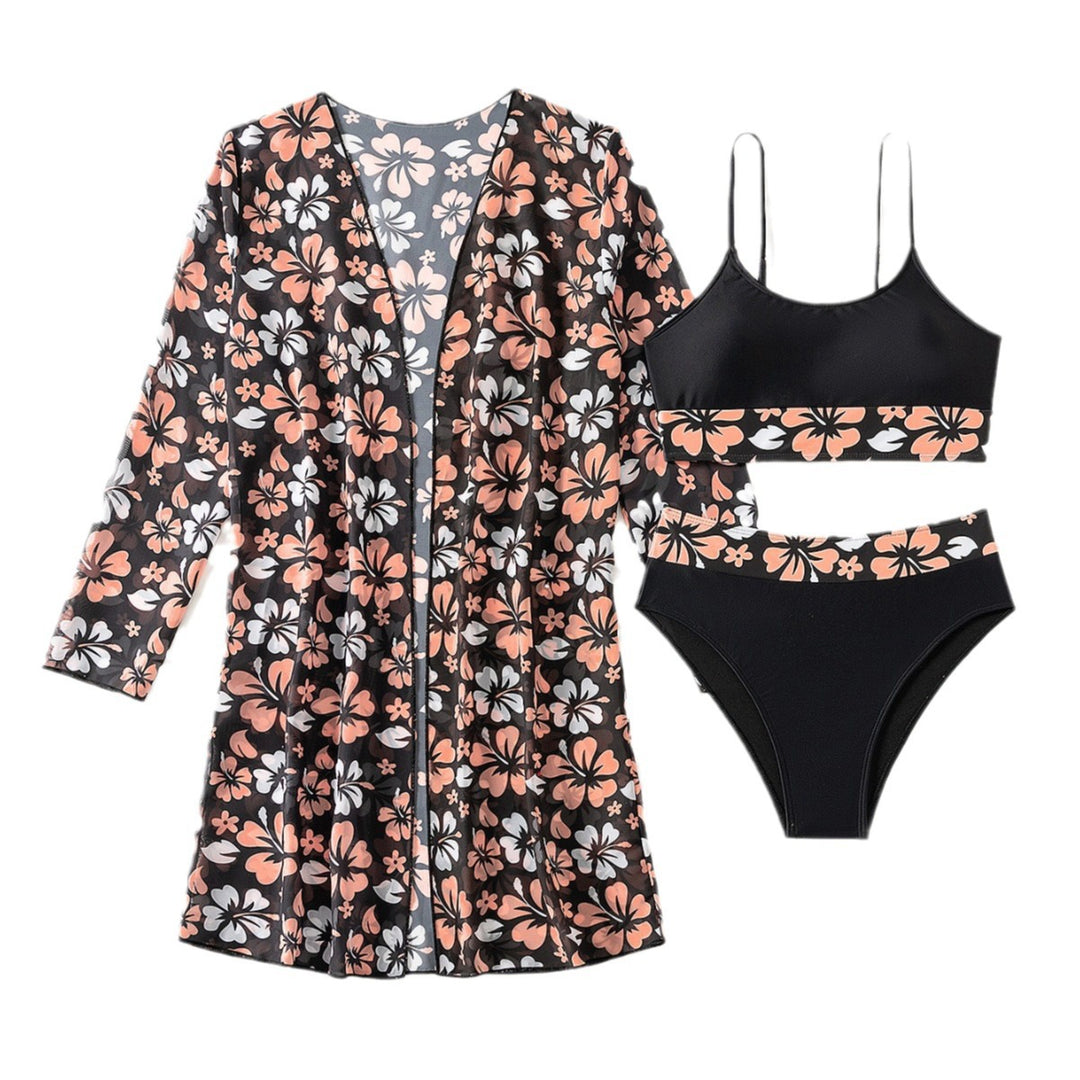 Damen Strandcover-Up mit floralem Design und eleganter Transparenz Drune