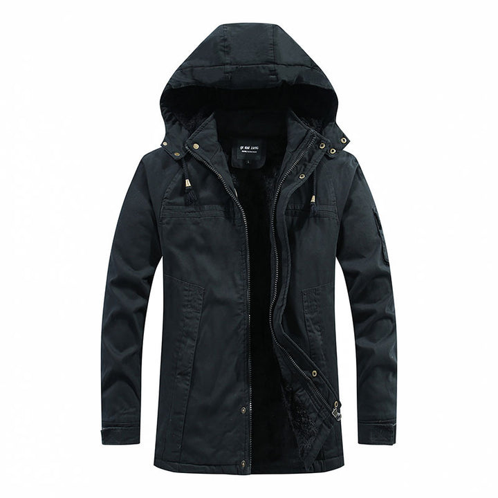 Herren Outdoor-Parka mit durchgehendem Sherpa-Innenfutter, Kapuze und Utility-Ärmeltasche Drune