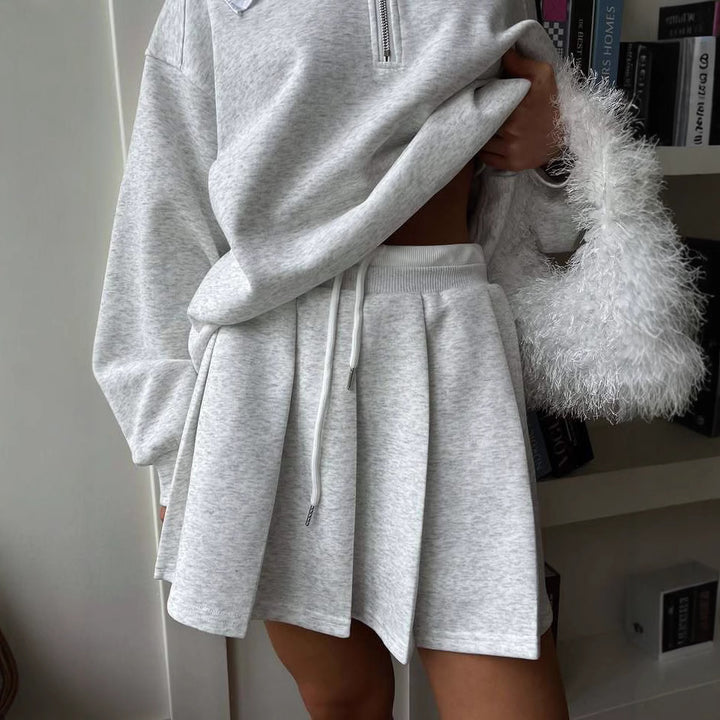 Damen Sweatshirt mit lässigem Stehkragen und Rock Drune