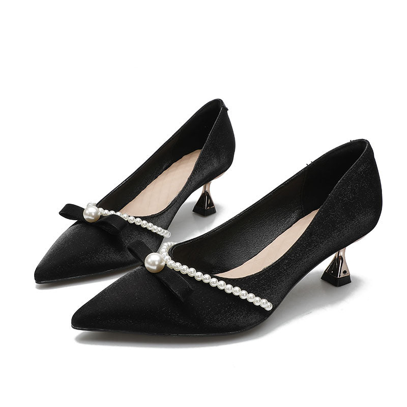 Damen elegante Pumps mit Perlenapplikation und raffinierter Schleife Drune