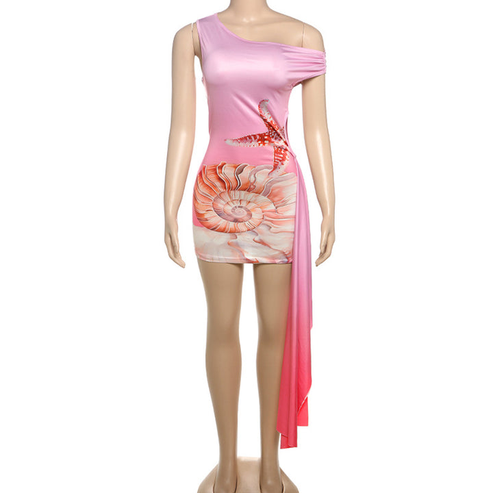 Damen Einseitiges Strandkleid mit maritimem Motiv und asymmetrischem Schnitt Drune