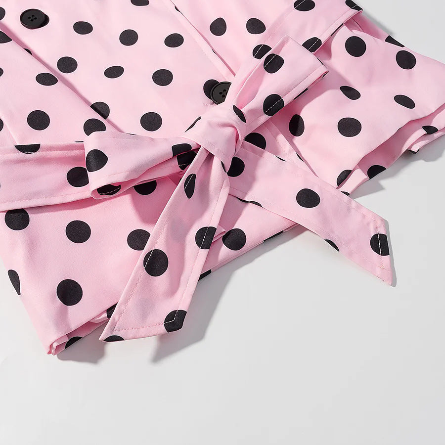 Damen nan kurze gepunktete Regenjacke mit Taillengürtel und doppelreihiger Knopfleiste Drune