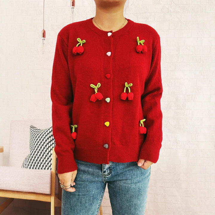 Damen Strickjacke mit fröhlichen Blumenapplikationen Drune