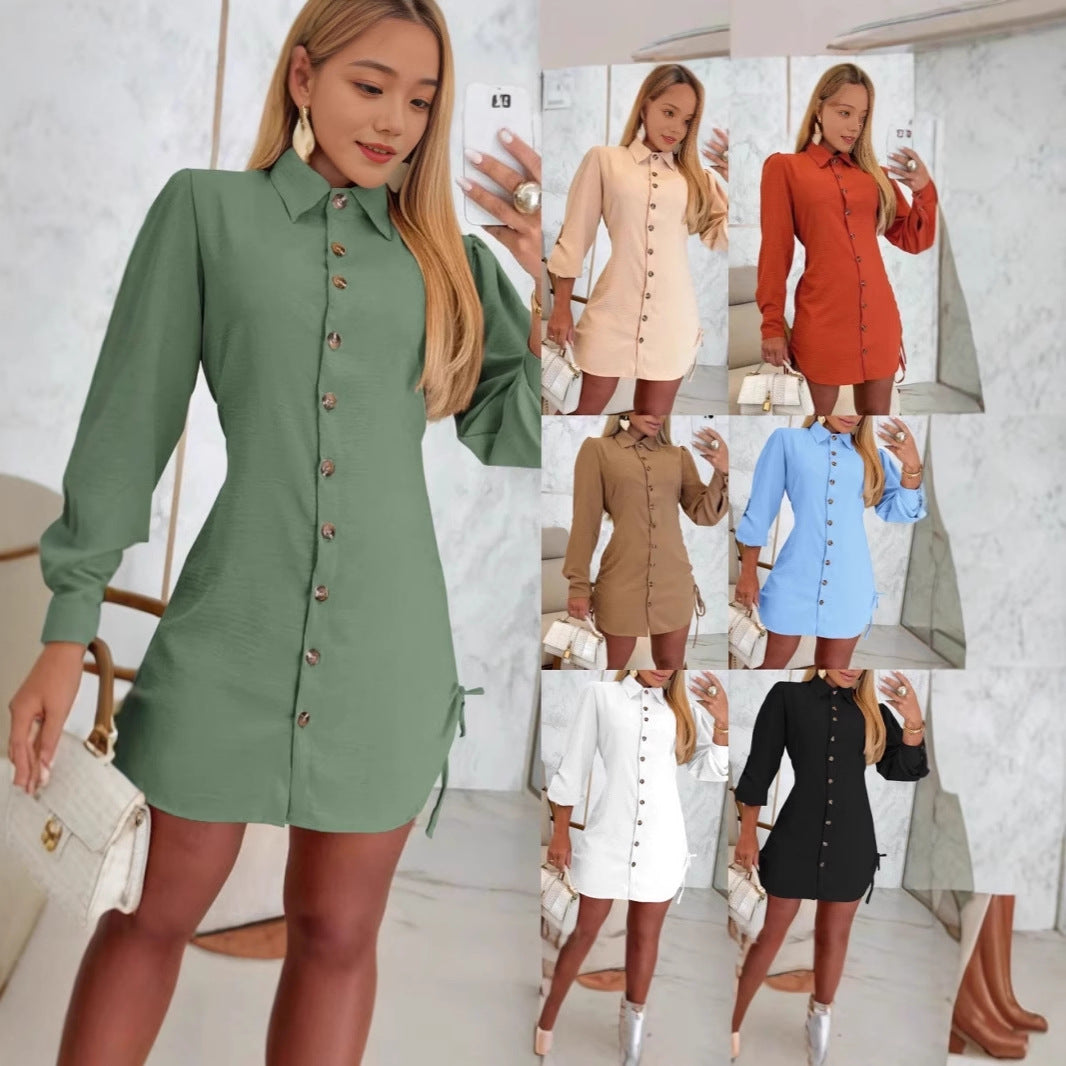 Damen Hemdblusenkleid mit regulierbarem Saum und eleganten Puffärmeln Drune