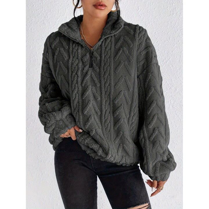 Damen Trendiger Fleece-Pullover mit hohem Kragen und Struktur Drune
