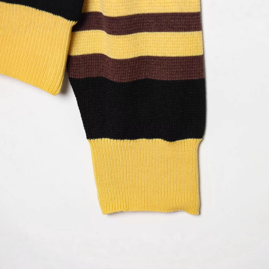 Damen Gestreifter Rugby-Pullover mit Polokragen und Knopfleiste Drune