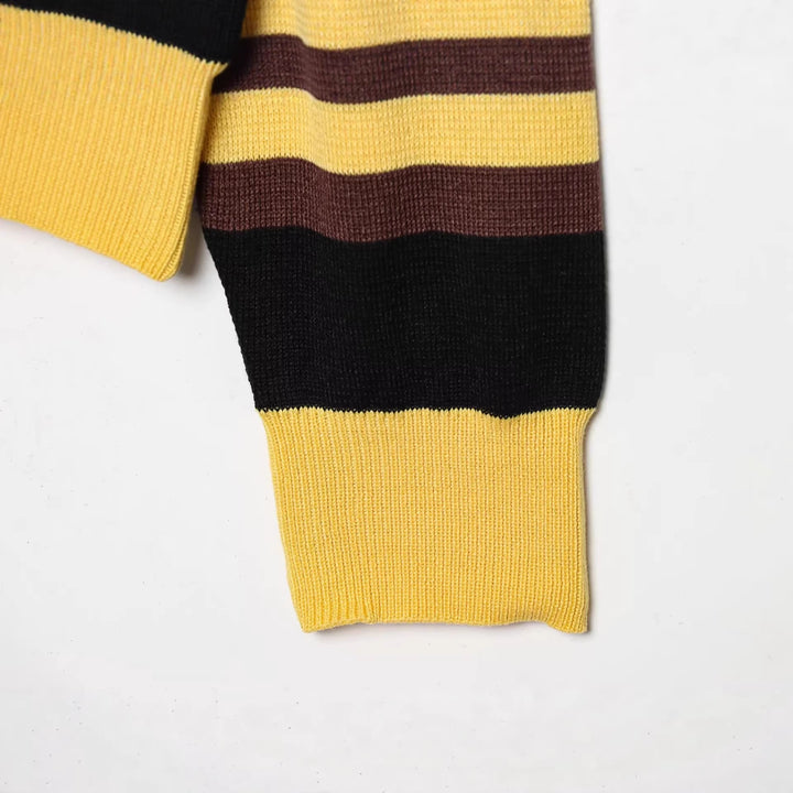 Damen Gestreifter Rugby-Pullover mit Polokragen und Knopfleiste Drune