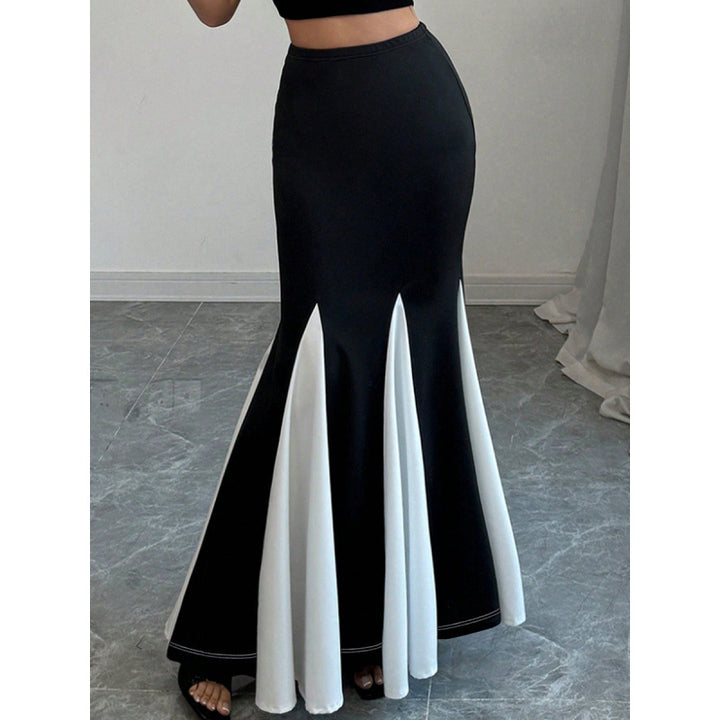 Damen Eleganter Maxi-Rock mit kontrastierenden Volantdetails und hohem Bund Drune