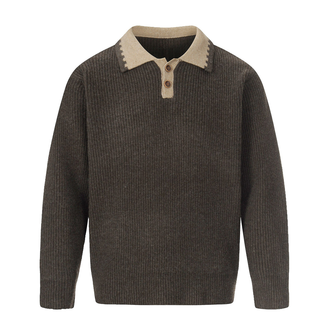 Herren Grobstrick-Polopullover mit Kontrastkragen und Halbknopfleiste Drune