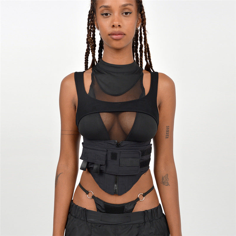 Damen Sportliches Tanktop mit innovativem hochgeschlossenem Design und verstellbaren Riemen Drune