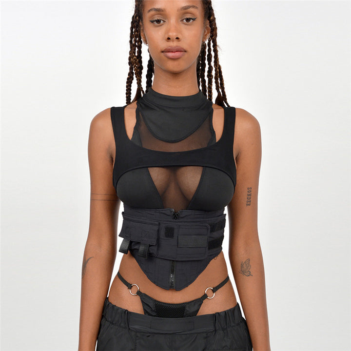 Damen Sportliches Tanktop mit innovativem hochgeschlossenem Design und verstellbaren Riemen Drune