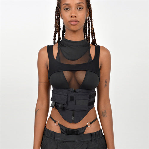 Damen Sportliches Tanktop mit innovativem hochgeschlossenem Design und verstellbaren Riemen Drune