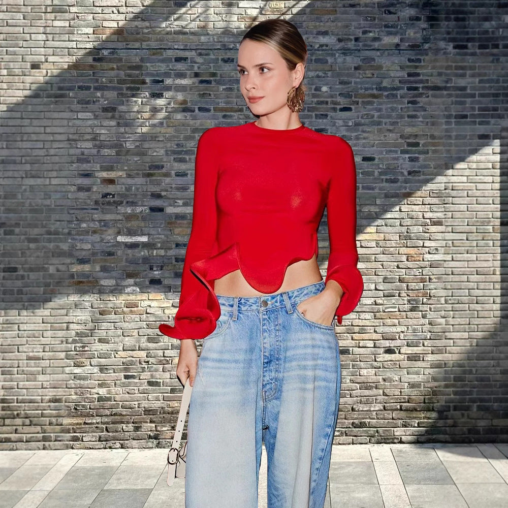 Damen Trendy Oberteil mit asymmetrischen Rüschendetails und elegantes Design Drune