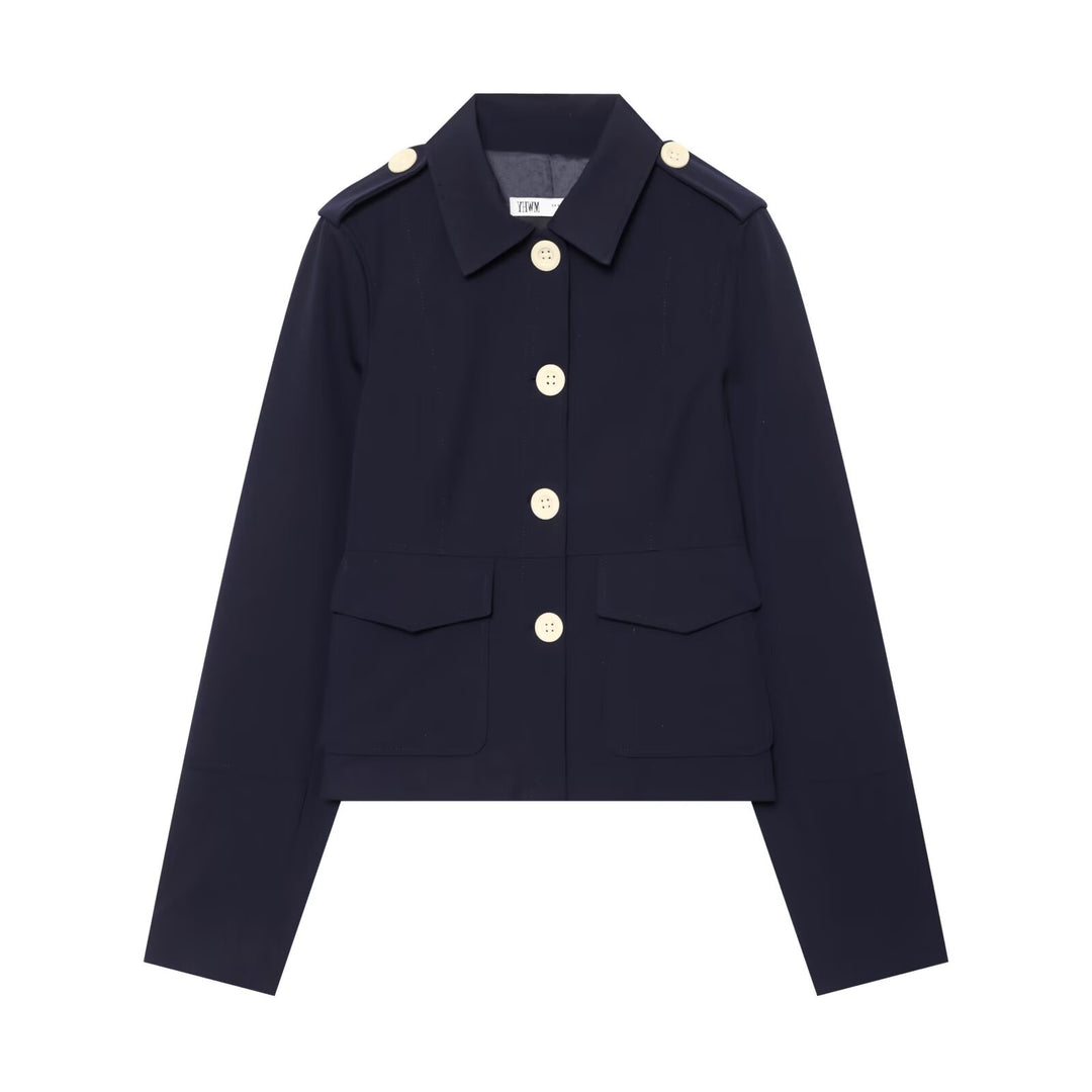 Damen Kurz geschnittene Utility-Jacke mit Schulterklappen und großen Kontrastknöpfen Drune
