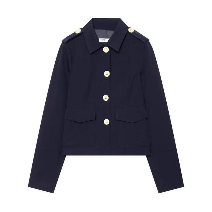 Damen Kurz geschnittene Utility-Jacke mit Schulterklappen und großen Kontrastknöpfen Drune