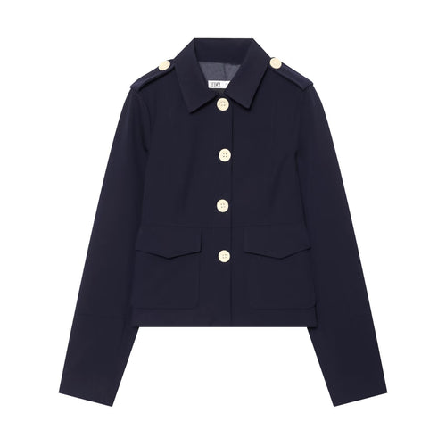 Damen Kurz geschnittene Utility-Jacke mit Schulterklappen und großen Kontrastknöpfen Drune