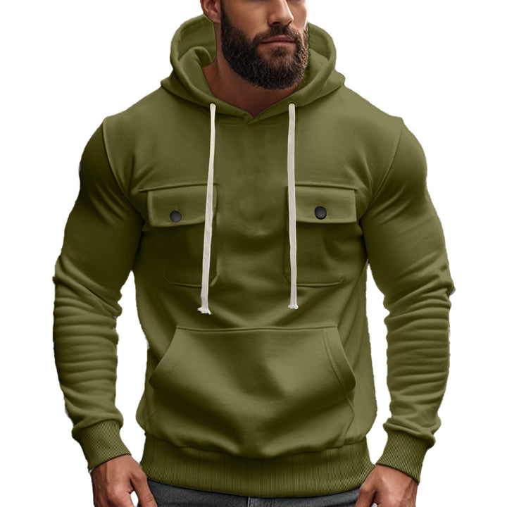 Herren modischer Hoodie mit aufgesetzten Taschen und kontrastierenden Kordeln Drune