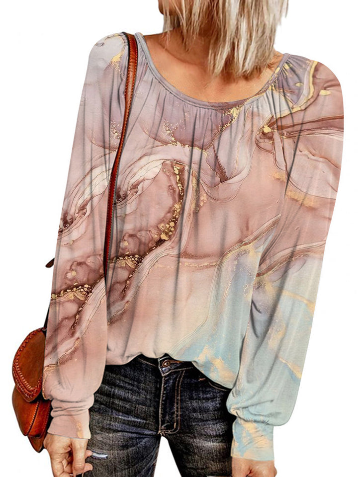 Damen Ethno-Print Oversize-Tunika mit Rundhalsausschnitt und langen Ballonärmeln Drune
