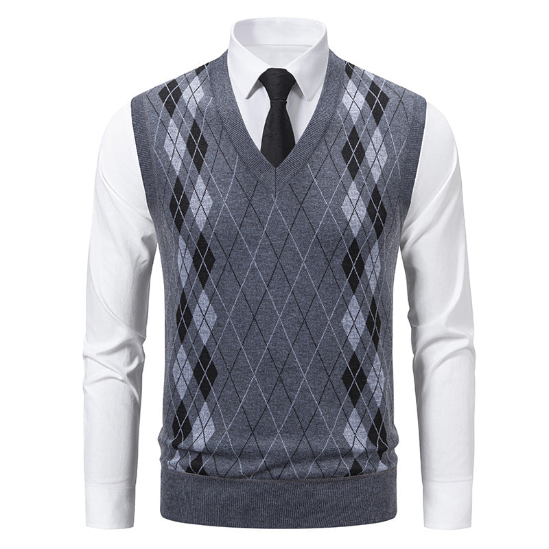Herren eleganter V-Ausschnitt Pullunder im argyle Muster Drune