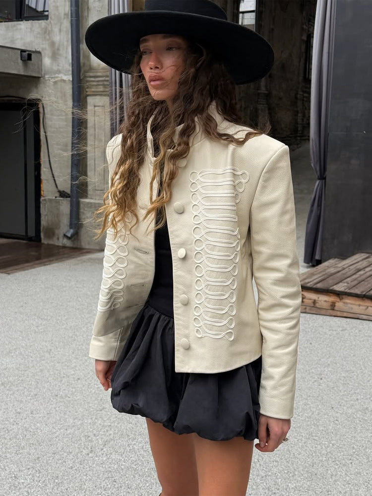Damen Kurzjacke im Military-Stil mit dekorativer Kordverzierung und Stehkragen Drune