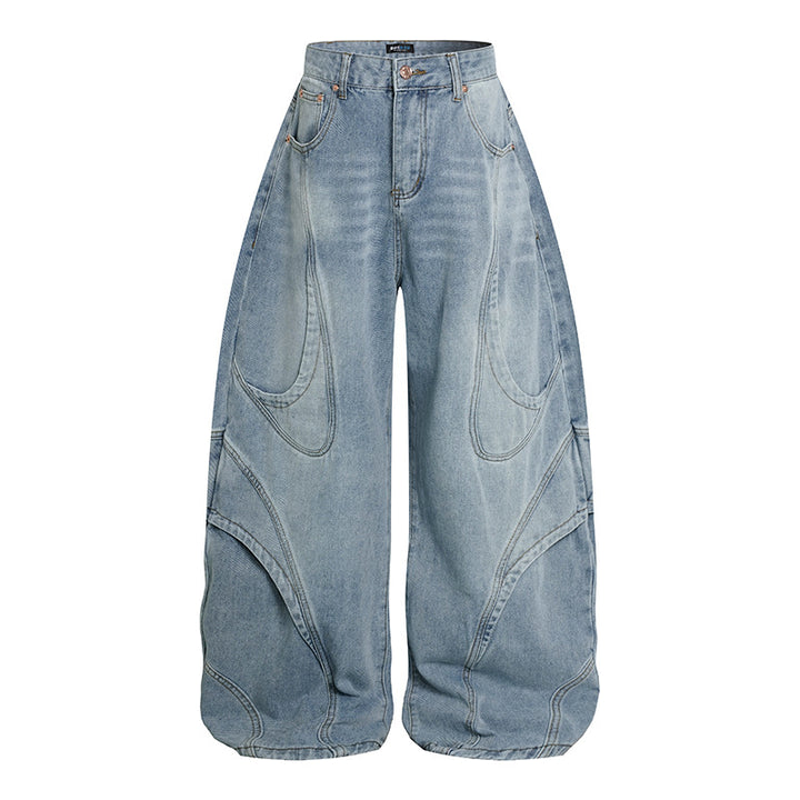 Damen Weite Hochtaillierte Ballon-Jeans mit markanten Panelnähten Drune
