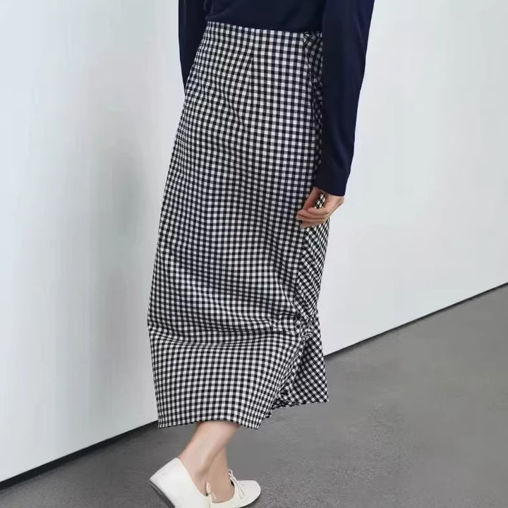 Damen Midirock mit Wickeldetail und Vichy-Karos Drune