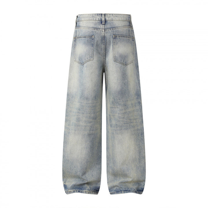 Damen Weite Highwaist-Jeanshose im Balloon-Schnitt mit Used‑Effekt und elastischem Saum Drune