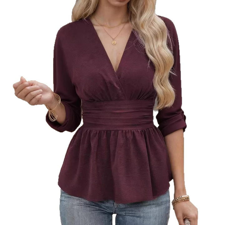 Damen V-Ausschnitt Bluse mit tailliertem Schnitt Drune