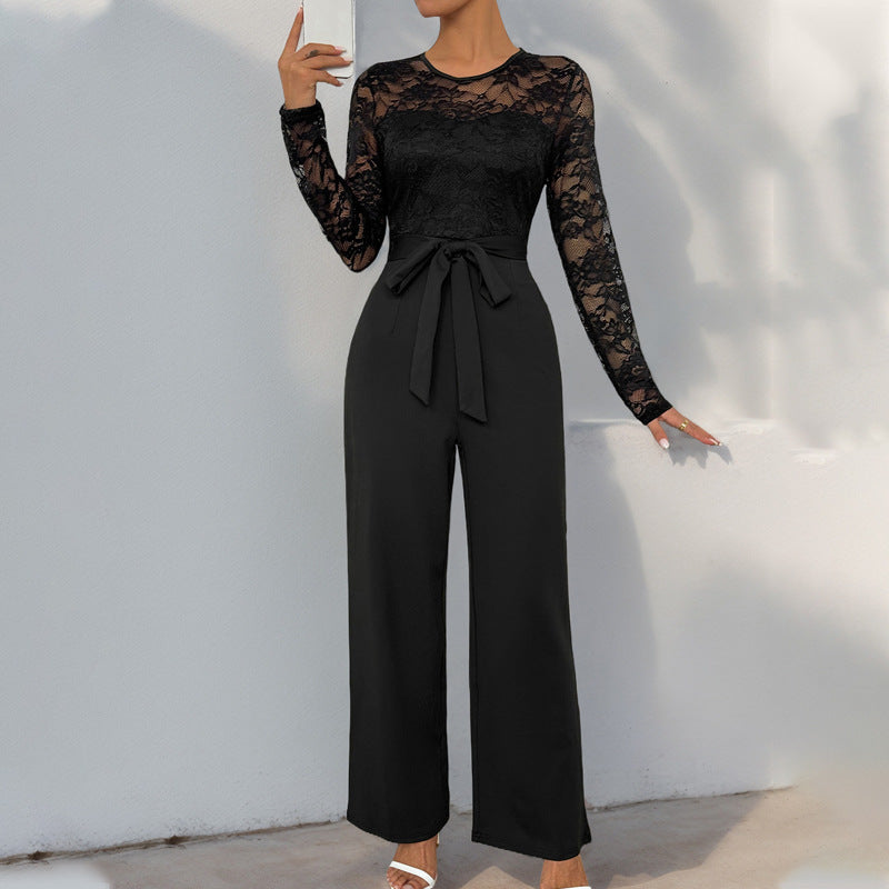 Damen Eleganter und vielseitiger Jumpsuit mit Spitzenoberteil Drune