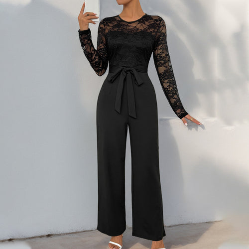Damen Eleganter und vielseitiger Jumpsuit mit Spitzenoberteil Drune