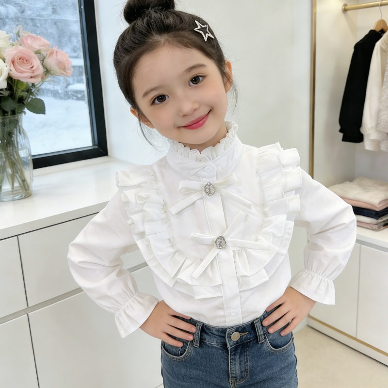 Mädchen elegante Bluse mit Volant und Rüschendetails Drune