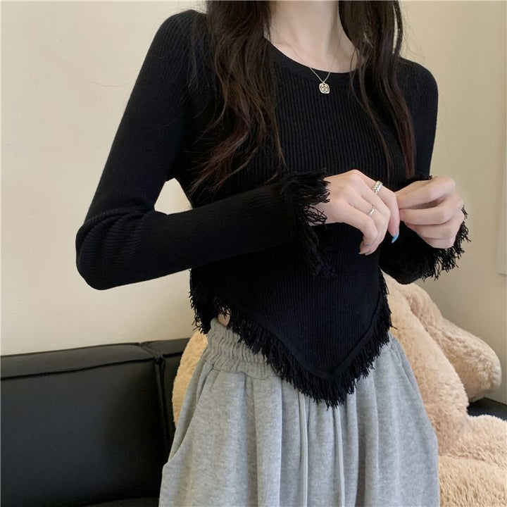 Damen Strickpullover mit Fransen Drune