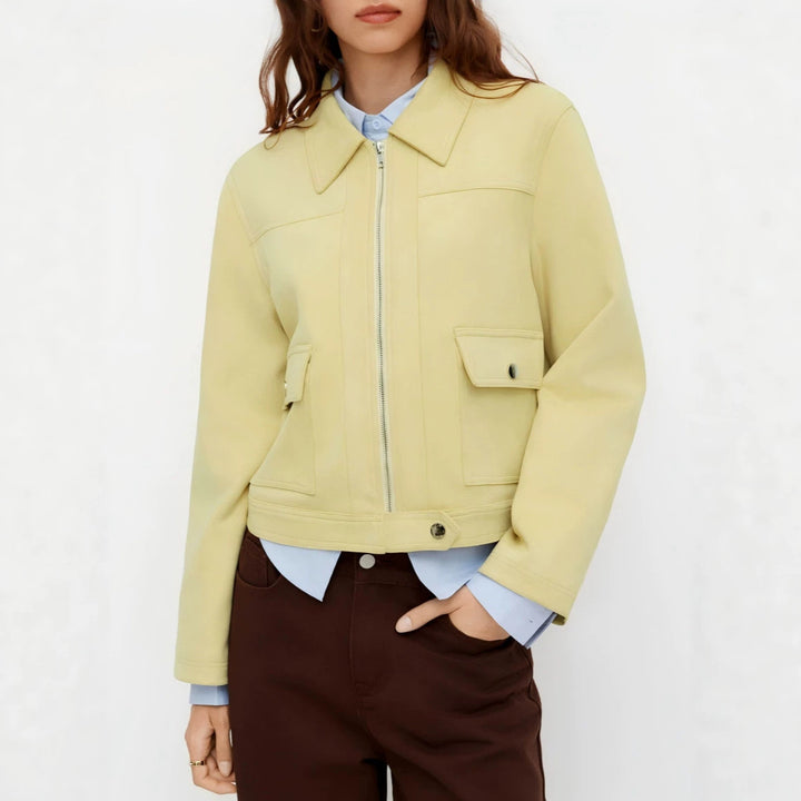Damen Kurzjacke mit Reißverschluss, Hemdkragen und Pattentaschen Drune