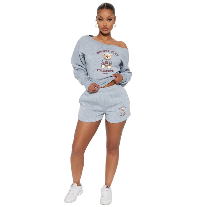Damen lässiges Freizeitset mit grafischem Bear-Motiv und komfortablem Schnitt Drune