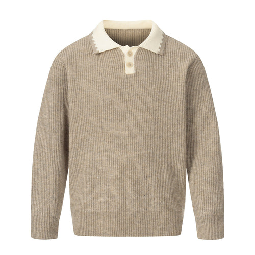 Herren Grobstrick-Polopullover mit Kontrastkragen und Halbknopfleiste Drune