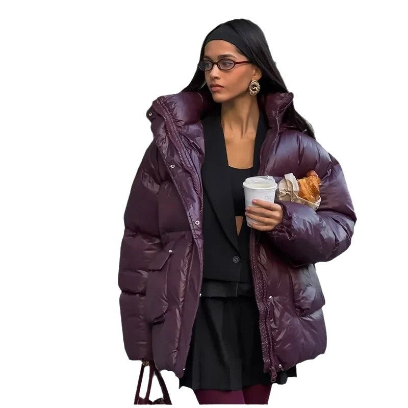 Damen modische oversized Daunenjacke mit Taillengürtel und seitlichen Taschen Drune