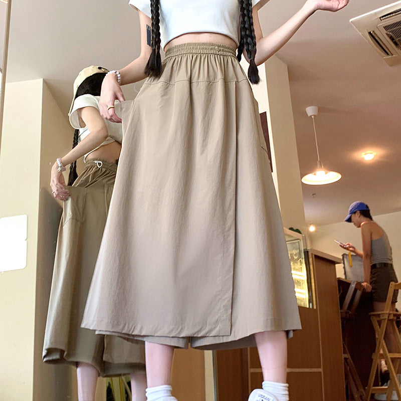 Damen Weit geschnittene Sommerrock mit hohe Taille und praktischen Taschen Drune